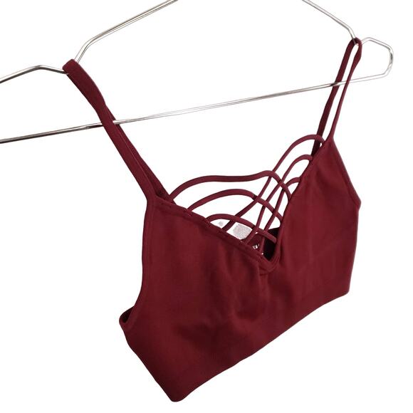 Strappy Front Bralette Womens M/L Burgundy Moisture Wicking Athletic Camisole - Picture 5 of 7